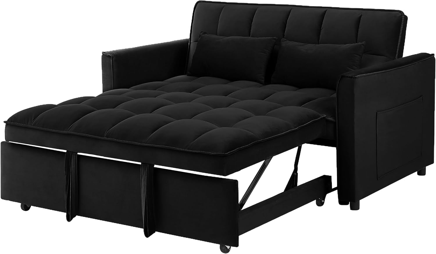 3-in-1-convertible-sleeper-sofa-bed-54-full-size-velvet-pull-out-futon-couch-recliner-with-reclining-backrest-2-pillows-small-loveseat-lounge-couches-for-small-spaces-black