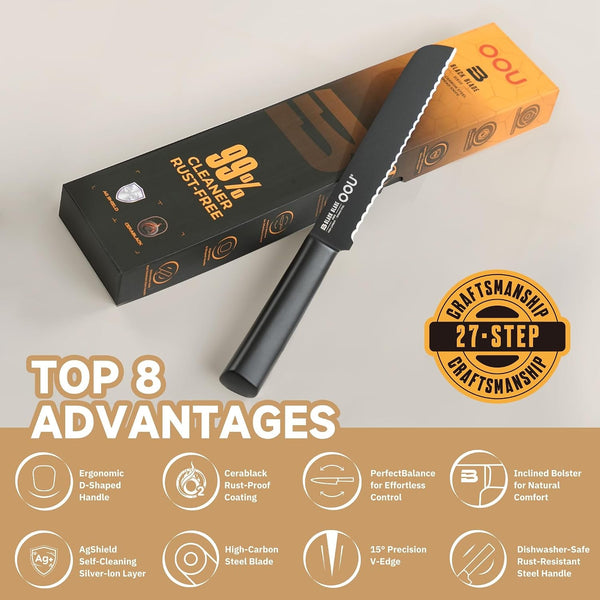 ® Black Blade 8 Inch Bread Knife with Agshield™ & Cerablack™ Technology, Rust-Resistant & Easy-Clean Finish, Serrated Edge for Sourdough, Bagels & Cake3