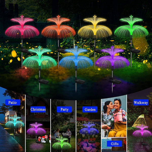 Solar Garden Lights 3 Pack New Upgraded Solar Lights Outdoor Waterproof 7 Color Changing Double Jellyfish and Star Flower Garden Decor Yard Lawn Christmas Outdoor,Gifts for Mother'S Day Women7