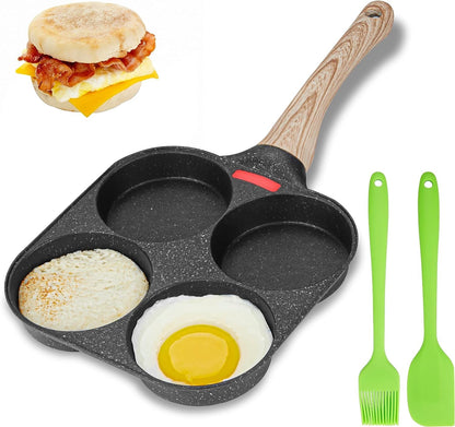 Egg Frying Pan, 4-Cup Egg Pan Nonstick, Fried Egg Pan Skillet for Breakfast, Pancake, Hamburger, Sandwiches, Suitable for Gas Stove & Induction Cookware1