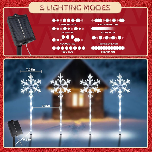 4 Pack Solar Snowflake Pathway Lights, White Christmas Yard Decor4