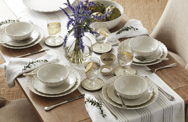 French Perle Scallop White Dinnerware Set with Accent Plates3