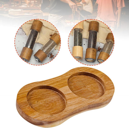And Pepper Mill Wooden Tray 2.05 Inch Inner Diameter 2 Slots Seasoning Mill Tool Spice Holder for Hotel2