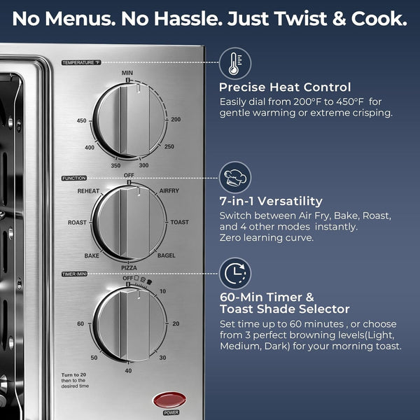 23 QT Air Fryer Toaster Oven, 7-In-1 Convection Oven Countertop | Airfry, Toast, Pizza, Bagel, Bake, Roast, Fits 12" Pizza, Stainless Steel, Easy to Clean5