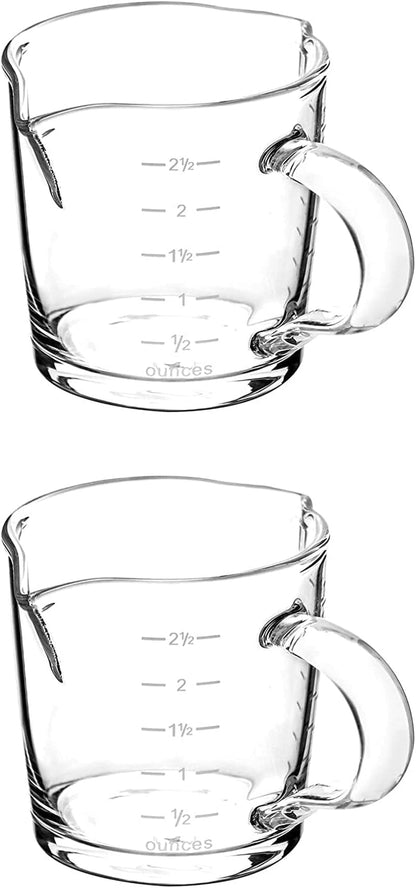 Espresso Shot Glass with Handle, 2 Pack 3-Ounce Double Spout Glass Measuring Cup Triple Pitcher Milk Cup with Two Scales (OZ&ML)5