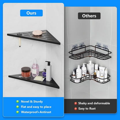 Shower Shelves 2 Pack, Corner Shower Shelf, 304 Stainless Steel Shower Caddy with Razor Hole, Shower Shelf for inside Shower, Modern Sturdy Shelves for Tile Walls,10" Black Corner Shelf for Bathroom6