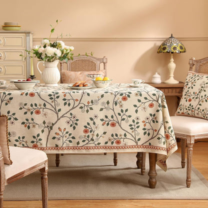Vintage French Linen Square Small Tablecloth,55"X55"-Flora A2