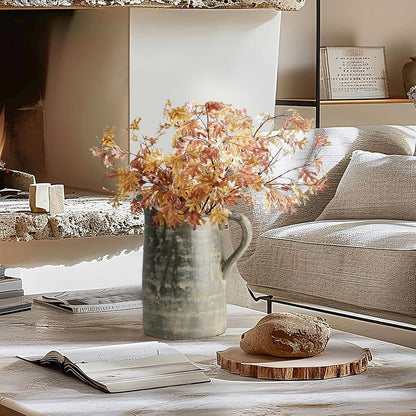 Luxenhome 8.5'' Brown Pitcher Terracotta Vases, Farmhouse Ceramic Vase | Rustic Flower Vase, Living Room Decor, Unique Pottery Dining Table Decor, Home Décor Accents3