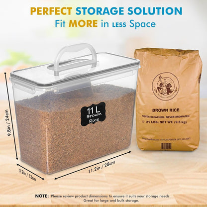 2 PC (11L | 372 Oz) Flour Sugar Storage Containers with Easy Carry Handle - Plastic Extra Large Food Storage Containers with Lids for Rice Cereal, BPA Free & Airtight Kitchen Pantry Organization3