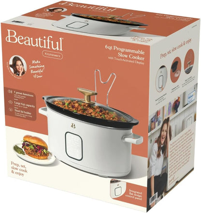 6 Qt Programmable Slow Cooker with Digital Timer, 5 Cooking Functions, Removable Ceramic Pot and Tempered Glass Lid, Dishwasher Safe (White Icing)9