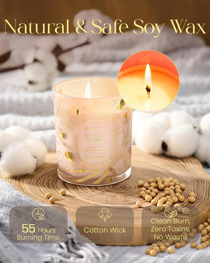 Vanilla Scented Soy Candle, 55H Burn Time Non Toxic 10.3Oz3