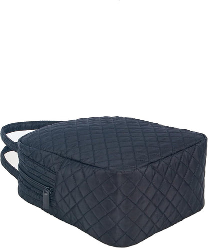 Machine Washable Women Quilted Fabric Insulated Reusable Cooler Lunch Bag Tote Adult Thermal Lunch Box Storage Bag for Ｗork (Black)7