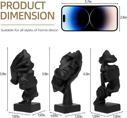 3 Pcs Thinker Statue, Silence Is Gold Abstract Resin Art Figurines | See No Evil, Hear No Evil, Speak No Evil Statues,Modern Resin Sculptures for Living Room, Home, Office Study5