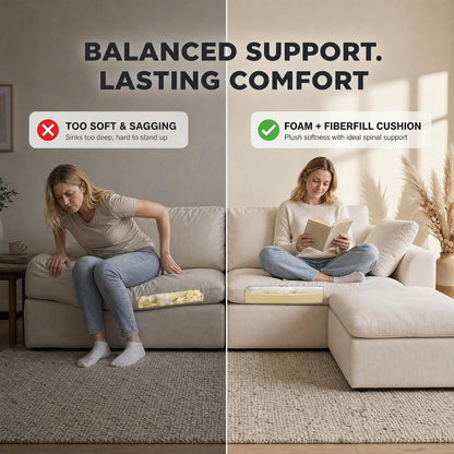 110" Boneless Sectional Couch, L-Shaped Modular Cloud Sofa for Living Room, Non-Slip 3 Seater with Ottoman, Washable Covers & Stay-Put Velcro, Cream4