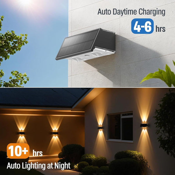 Solar Fence Lights,12 Pack Deck Light,Led Outdoor Lights 3000K/4500K/6000K+ RGB up & down Wall Lights Waterproof,Solar Powered Light for Backyard/Pool/Railing/Patio/Porch/Step Black4