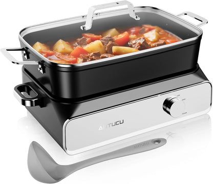 Slow Cooker 10-Quart - Pfoa-Free Ceramic Coating, Oven Safe to 450°F | Keep Warm Function for Large Family Gatherings (Includes Silicone Spoon)1