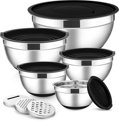 Stainless Steel Mixing Bowls with Lids Set, 5-Piece, Black1