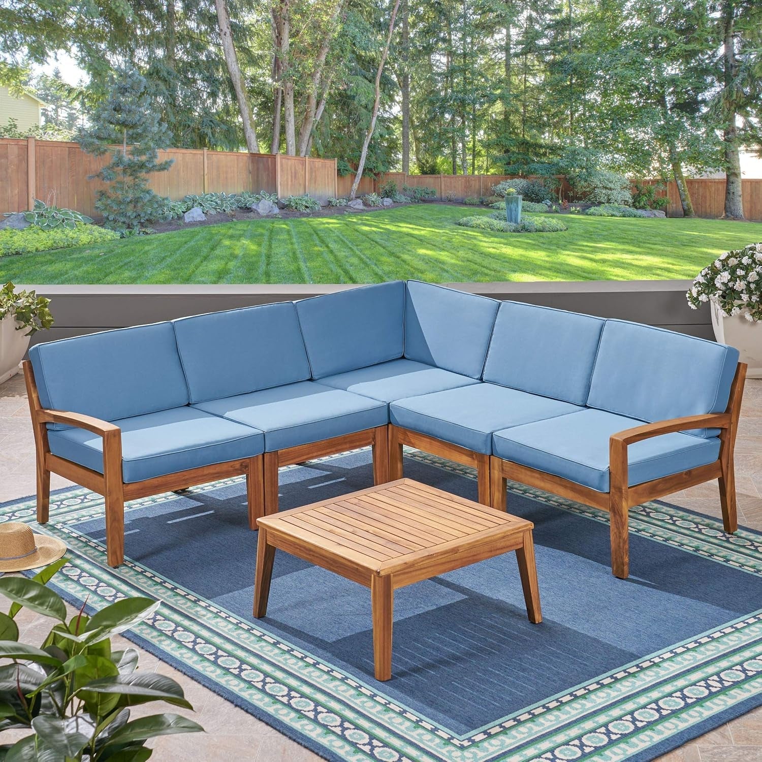 great-deal-furniture-noble-house-grenada-outdoor-acacia-wood-5-seater-sectional-sofa-set-teak-blue