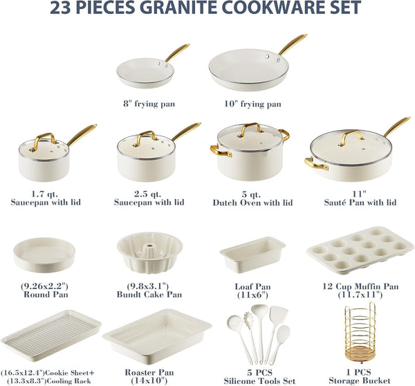 Pots and Pans Set Nonstick Granite Cookware Bakeware Set | Cookware Sets Oven Safe, Frying Pans, Saucepan, Sauté Pan, Silicone Utensils, Cookie Sheet, Baking Pan Set for Cooking Gifts2