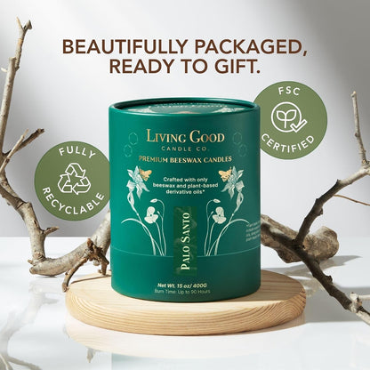 Palo Santo & Bergamot Beeswax Candle, Calming & Grounding, 90+ Hr, 15 Oz8