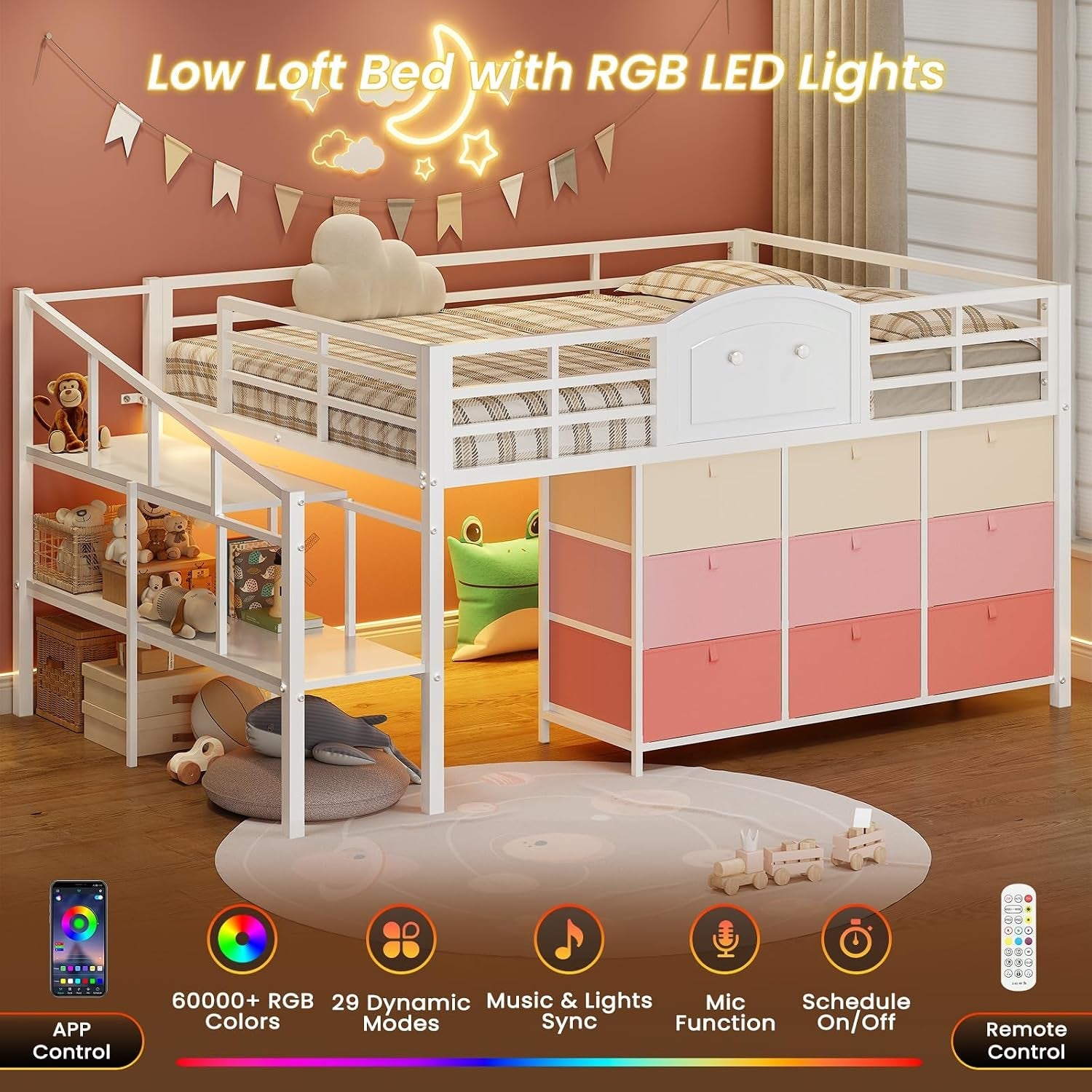 low-loft-bed-full-size-with-9-storage-drawers-and-led-lights-metal-full-size-loft-bed-with-stairway-shelf-storage-low-loft-bed-with-safety-guardrail-and-under-bed-hideaway-for-kids-white