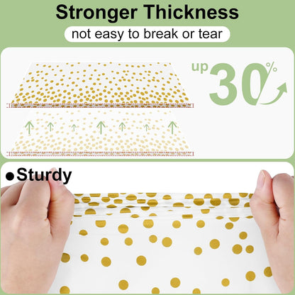 3 Packs Dot Disposable Table Cloth, 54 X 108 Inch Waterproof Plastic Tablecloth, Rectangle Gold Dots in White Table Covers for Picnic, Birthday, Party and Back to School2