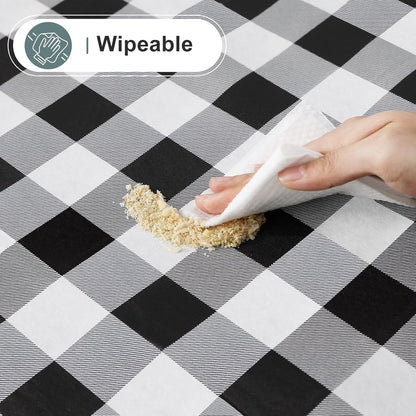 Rectangle Waterproof Vinyl Table Cloth, Buffalo Flannel Backed Tablecloth, Wipeable Plastic Table Cover for Dinner, Kitchen, Outdoor (60" X 84", Black and White)6