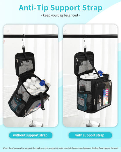 Hanging Shower Caddy Portable Bag - Quick Dry Shower Tote for Dorm College Essentials, Water-Resistant Travel Toiletry Bag with Separate Compartment & Multiple Pockets (Black, M)6