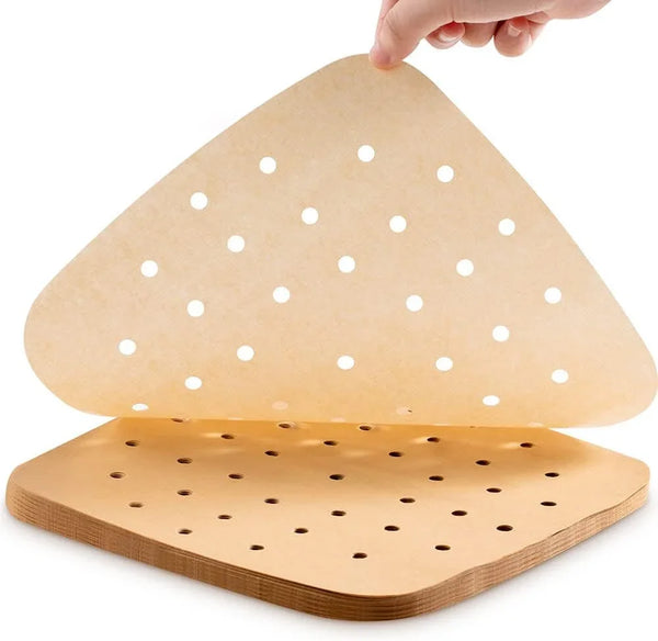 200PCS Parchment Paper, 9 Inch Square Air Fryer Liner, Filter Paper, (100 Perforated & 100 Imperforate), Non-Stick Baking Paper for Steamers, Cake Pan1