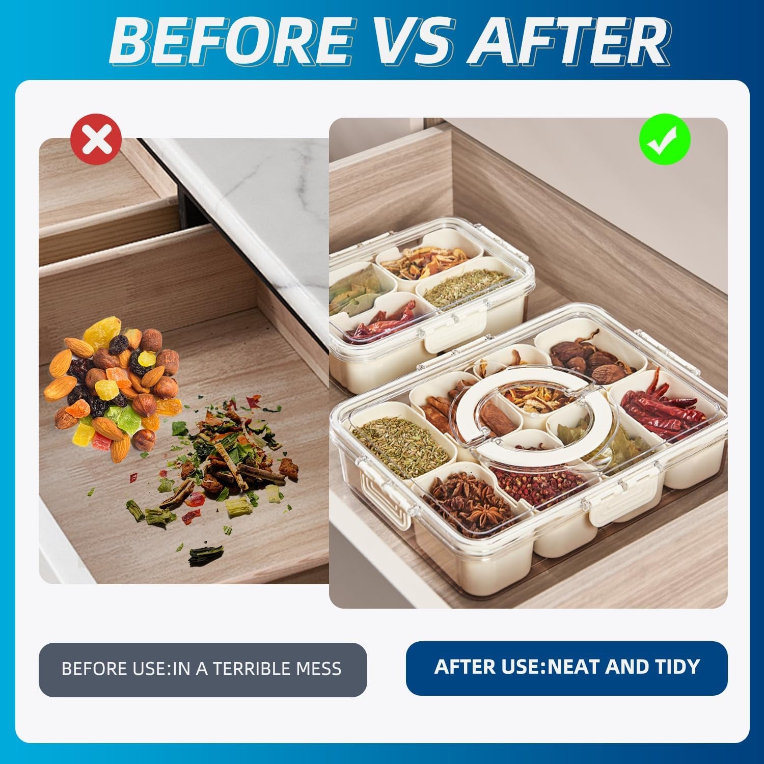 air-tight-snackle-box-container-divided-serving-tray-with-lid-handle-clear-snack-box-for-fruits-candy-nuts-portable-for-travel-daily-use-8-inside-containers-dishwasher-safe