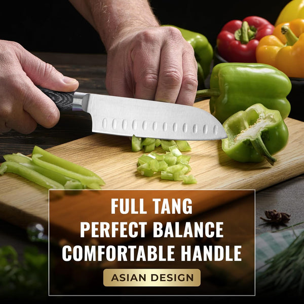 Santoku Knife, 5" Japanese Meat & Vegetable Knife for Chopping5