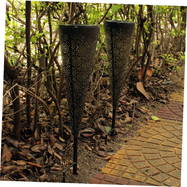 Solar Outdoor Light Xmas Cone Shaped Hollow Metal Yard Light | Energy Saving Solar Charging, Black Decorative Piece for Villas and Outdoor Landscapes, Single Lamp6