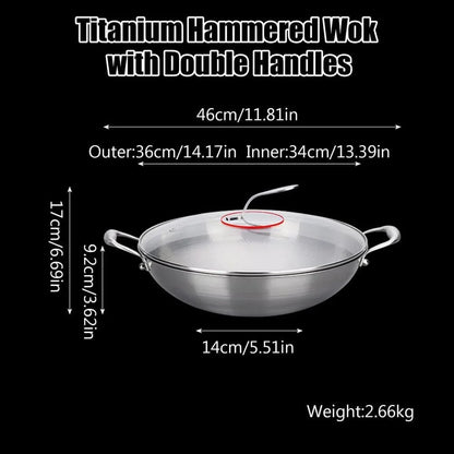 14 Inch Titanium Hammered Wok with Double Handles, Frying Pans Nonstick, Non-Stick Wok, Scratch-Resistant Non Stick Titanium Pans for Cooking,With Lid8