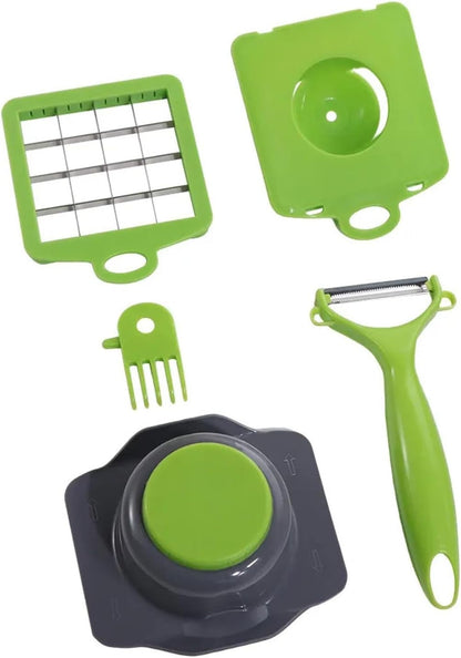 Kitchen Vegetable Cutter with Interchangeable Blades Carrot Grater Potato Peeler Slicer Tool with Storage Container Green5