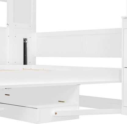 Queen Murphy Bed with Storage Shelves and Desk,Cabinets,Lights,White6