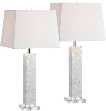 Noelle 28.5" Seashell Mosaic Pillar Table Lamp, White, Set of 21