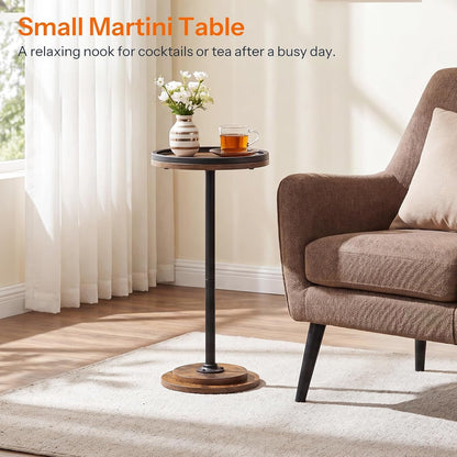 Small round Side Table, Drink Table, Coffee Martini Table with Pedestal Accent for Small Spaces in Living Room, Bedroom, Sofa Couch, Rustic Brown BF168BZ016