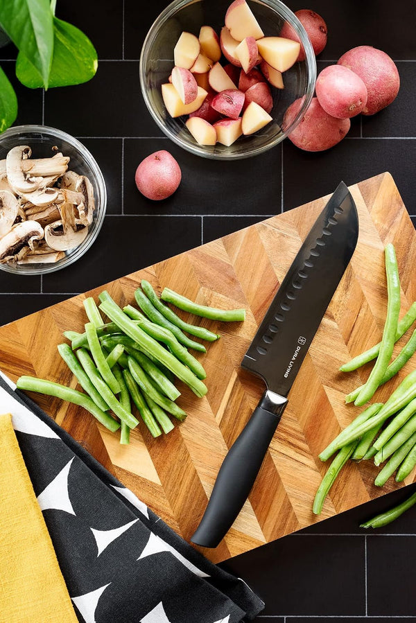Santoku Knife - 7 Inch Black Nonstick Titanium Plated Stainless Steel Ultra Sharp Blade, with Ergonomic Comfort Grip Handle Asian Chef'S Knife, with Matching Sheath2