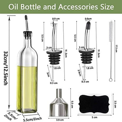 Olive Oil Dispenser Bottle, 2 Pcs Glass Olive Oil Dispenser and Vinegar Dispenser Set with 2 Stainless Steel Pourers, 4 Labels,1 Brush and 1 Funnel Oil Bottles for Kitchen (500Ml)3