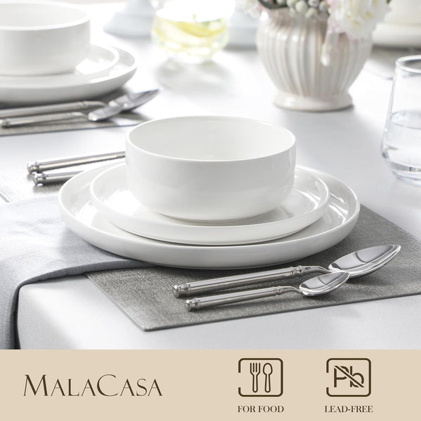 12 Pcs Porcelain Plates and Bowls Sets,Dinnerware Set for 4,White3