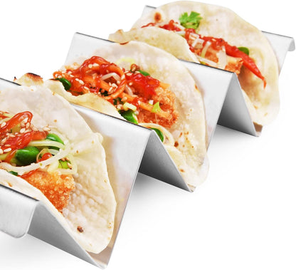 Taco Holders 4 Packs - Stainless Steel Taco Stand Rack Tray Style, Oven Safe for Baking, Dishwasher and Grill Safe3