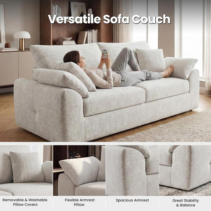 89.8" Modern Loveseat Sofa for Living Room, Cloud Boneless Couches with 4 Pillows, Mid Century Loveseat Couches for Small Place, No Assembly Required, Beige3