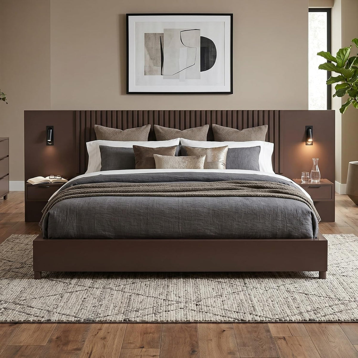 king-size-platform-bed-with-built-in-nightstands-and-reading-lights-vertical-slatted-headboard-heavy-duty-noise-free-wood-bed-frame-with-wood-slats-support-walnut