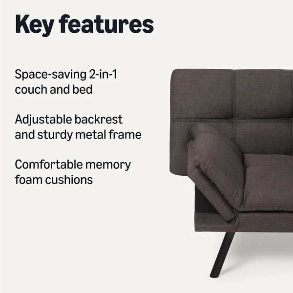 Futon Sofa Bed, Convertible Memory Foam Sofa Couch with Adjustable Positions for Small Living Room, Office, Apartment, Dark Grey Linen Fabric3
