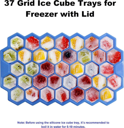 Ice Cube Trays for Freezer with Lid-37 Grid Silicone for Small Ice Cube Molds,Easy-Release Reusable in Organizer Bins or Ice Bucket for Cocktail Bar or Iced Coffee Cup3
