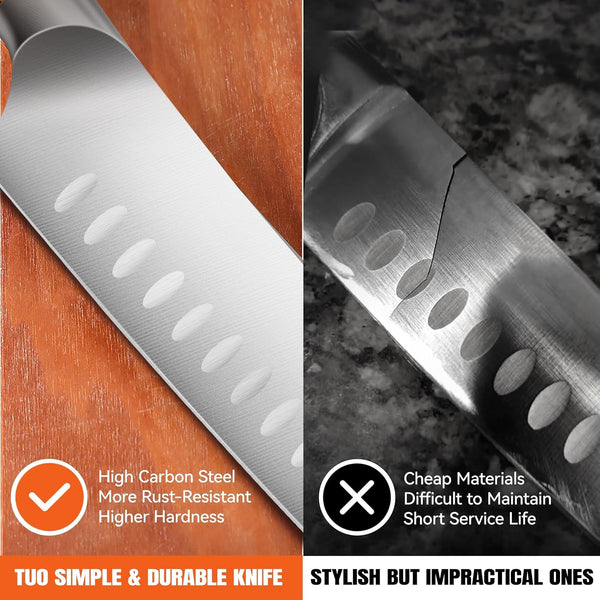 Santoku Knife, 7 Inch Japanese Chef Knife for Vegetable Chopping & Meat Dicing, High Carbon German Steel, Ergonomic Handle - Fiery Phoenix Series9