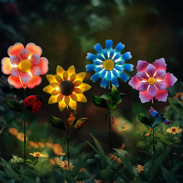 4 Pack Outdoor Solar Lights,Outdoor Waterproof Metal Art Stick Flowers,Garden Decor for Women Mom Grandma Halloween Hanging Metal Stakes Lights for Garden,Lawn,Patio6