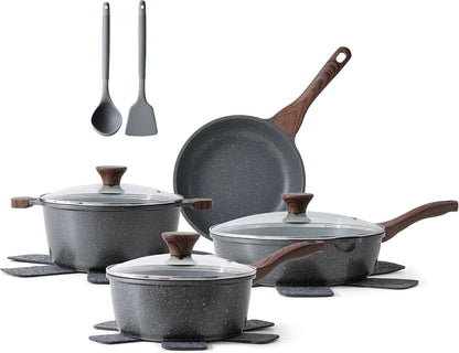 Nonstick Cookware Set 13 Pcs, Non Stick Pots and Pans Set | Swiss Granite Coating, Healthy Kitchen Cooking Set, Stay-Cool Handles, Induction Compatible, PFOA/PFOS Free1