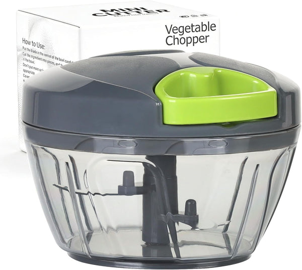 Manual Food Processor Vegetable Chopper, Portable Hand Pull String Garlic Mincer Onion Cutter for Veggies, Ginger, Fruits, Nuts, Herbs, Etc., 500Ml, Grey1