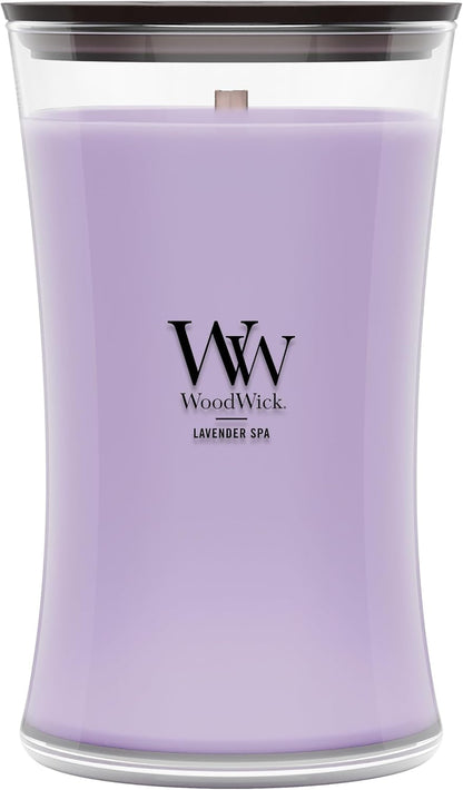 Woodwick Lavender Spa Gifts for Women and Men, 21.5 Oz Large Hourglass Candle with Crackling Wick1